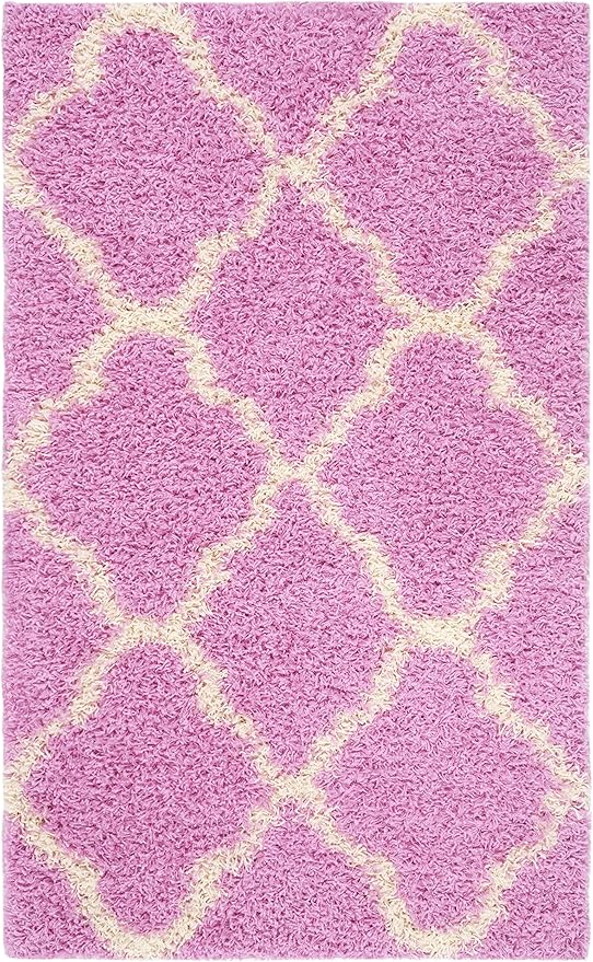 SAFAVIEH Dallas Shag Collection Accent Rug - 4' x 6', Pink & Ivory, Trellis Design, Non-Shedding & Easy Care, 1.5-inch Thick Ideal for High Traffic Areas in Entryway, Living Room, Bedroom (SGD257I)