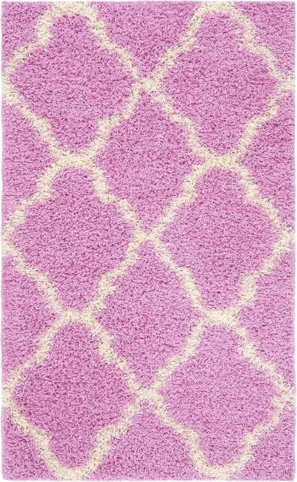 SAFAVIEH Dallas Shag Collection Accent Rug - 4' x 6', Pink & Ivory, Trellis Design, Non-Shedding & Easy Care, 1.5-inch Thick Ideal for High Traffic Areas in Entryway, Living Room, Bedroom (SGD257I)