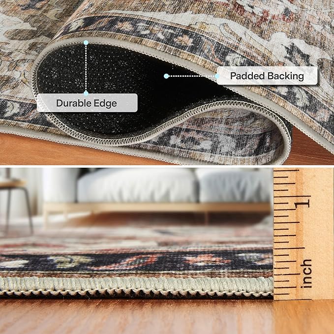 ReaLife Rugs Machine Washable Area Rug - Living Room Bedroom Bathroom Kitchen Entryway Office - Padded Low Pile Stain Resistant Premium - Boho Farmhouse Vintage - Joy - Brown Beige 7'6" x 9'6"