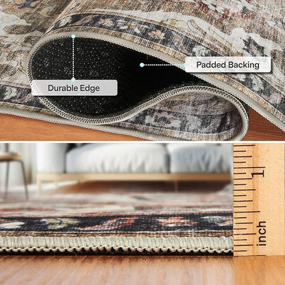 ReaLife Rugs Machine Washable Area Rug - Living Room Bedroom Bathroom Kitchen Entryway Office - Padded Low Pile Stain Resistant Premium - Boho Farmhouse Vintage - Joy - Brown Beige 7'6" x 9'6"