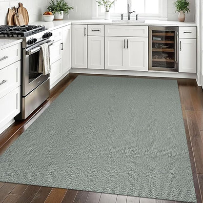 EARTHALL Washable Area Rugs 5x7 Ft Non Slip Living Room Rugs Cotton Rubber Backed Dining Room Rug Braided Bedroom Rugs Indoor Outdoor Floor Carpet for Living Room, Bedroom, Dining Room, Green/Grey