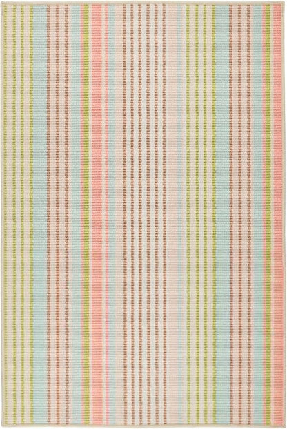 Dash & Albert Ana Ticking Aqua Machine Washable Rug, 8.5 X 11.5 Feet, Multicolored Stripe Pattern