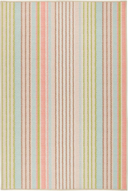 Dash & Albert Ana Ticking Aqua Machine Washable Rug, 7.5 X 9.5 Feet, Multicolored Stripe Pattern