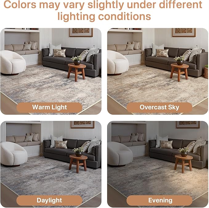 GENIMO Washable 5x7 Area Rugs for Living Room, Non Slip Modern Abstract Rug, Machine Washable Stain Resistant Low Pile Soft Carpet for Bedroom, Dining, Office, Grey Beige