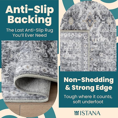 Istana 5x7 Area Rug - Grey Rugs for Living Room 5x7 - Foldable Rugs for Bedroom - Stain Resistant Washable Rug - Eco-Friendly Boho Area Rugs - Easy to Clean Living Room Rug