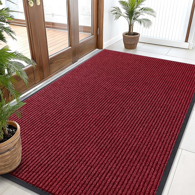OLANLY Front Door Mat Indoor Outdoor Entrance, Waterproof Heavy Duty Doormat, Fade Resistant, Low Profile, Easy Clean Patio Porch Welcome Floor Mats for Entry, 59x30, Wine Red