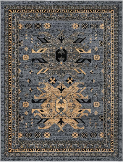 Unique Loom Taftan Collection Border Geometric Tribal Inspired Design Area Rug (8' 0 x 10' 0 Rectangular, Gray/ Black)