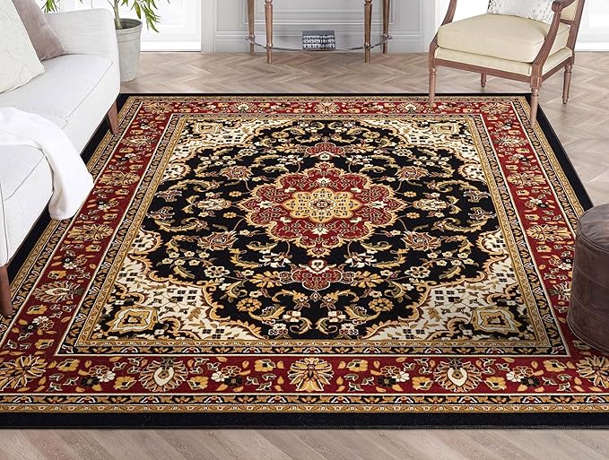Well Woven Barclay Collection Medallion 5x7 Black Area Rug - for Living Room, Bedroom, and Dining Room