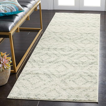 SAFAVIEH Adirondack Collection Runner Rug - 2'6" x 16' Runner, Ivory & Green, Modern Diamond Distressed Design, Ideal for High Traffic Areas in Living Room, Bedroom, Dining (ADR131X-216)