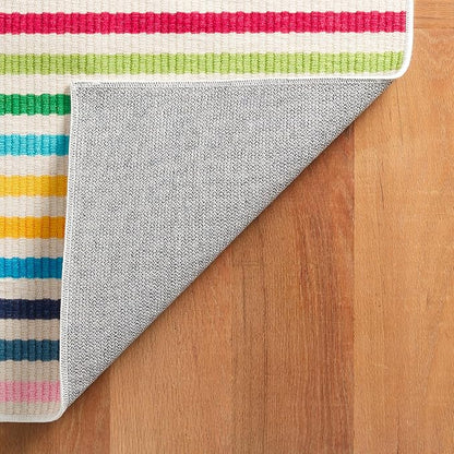 Dash & Albert Rainbow Stripe Multi Machine Washable Rug, 7.5 X 9.5 Feet, Multicolored Stripe Pattern
