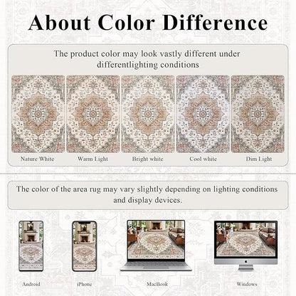 5x7 Area Rugs for Living Room Ultra-Soft Washable Rug Vintage Distressed Boho Area Rug, Non-Slip Retro Print Low Pile Stain Resistant Carpet for Bedroom Dining Room Kitchen Office