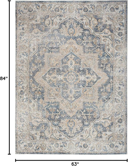 Nourison Home Astra Machine Washable Grey Blue 5'3" x 7' Area Rug - Easy Clean, Non Shedding, Bed Room, Living Room, Dining Room, Kitchen (5' x 7')
