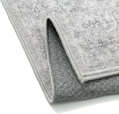 Gray Area Rug 6x9 for Living Room Washable Vintage Carpet Low Pile Non Slip Distressed Soft Traditional Retro Oriental Large Grey Accent Throw Rug Office Bedroom Dining Room Playroom