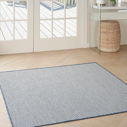 Nourison Home Courtyard Ivory Blue 5' x Square Area Rug - Easy Clean, Non Shedding, Bed Room, Living Room, Dining Room, Kitchen (5' x Square)