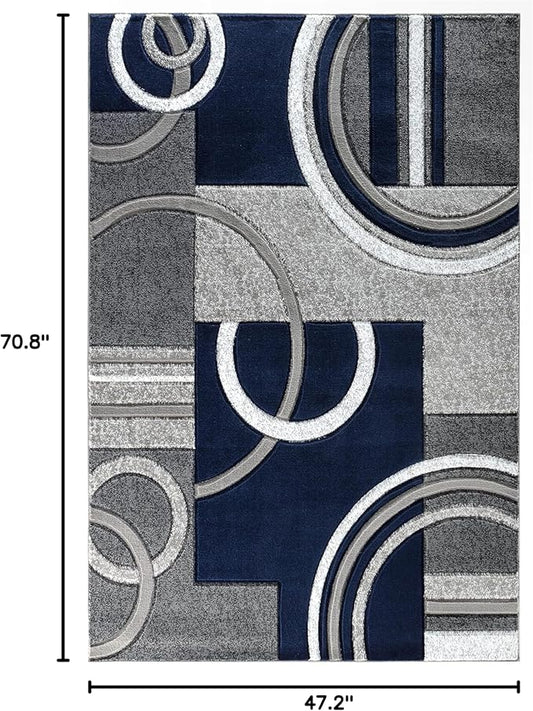 GLORY RUGS Area Rug Modern Soft Hand Carved Contemporary Floor Carpet with Premium Fluffy Texture for Indoor Living Dining Room and Bedroom Area (4x6, Navy)