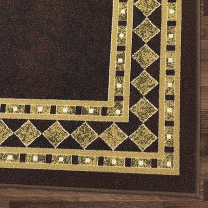 Antep Rugs Alfombras Modern Bordered 3x5 Non-Skid (Non-Slip) Low Profile Pile Rubber Backing Indoor Area Rugs (Brown Beige, 3' x 5')