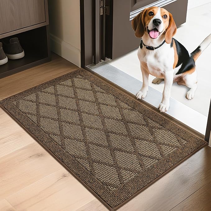 COSY HOMEER Non-Slip Door Mat 24"x36", Entryway Rugs Low Profile Absorbent Dirt Trapper Doormat for Front Entrance, Washable Polypropylene Entry Mat (Brown)