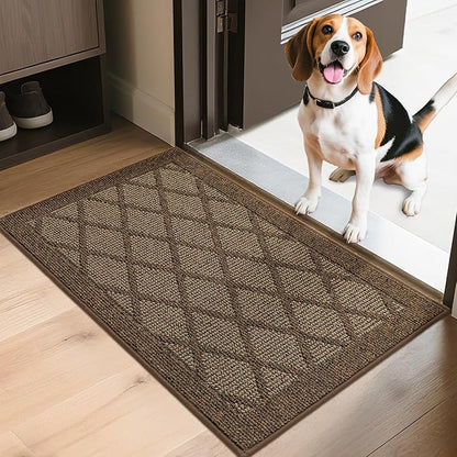 COSY HOMEER Non-Slip Door Mat 24"x36", Entryway Rugs Low Profile Absorbent Dirt Trapper Doormat for Front Entrance, Washable Polypropylene Entry Mat (Brown)