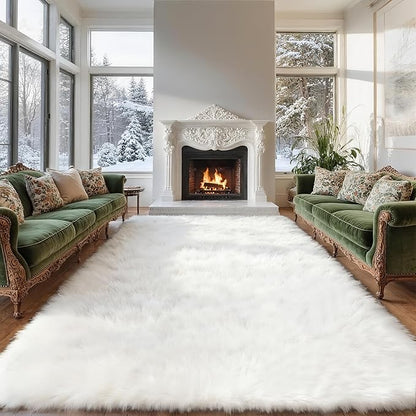 6x9 Solid Fluffy White Area Rug – Washable, Durable, Large Bedroom Rug, Non-Slip High Pile Shag Rugs for Living Room, Sofa Coffee Table, Nursery Rooms, Kids Room, Soft Indoor Floor Carpet