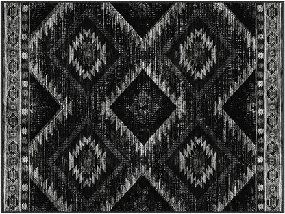 Area Rug 6x8 Rug Machine Washable Non-Slip Low Pile Print Pattern Western Rug for Living Room Bedroom Entryway Tribal Series-Black