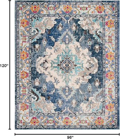 SAFAVIEH Monaco Collection Area Rug - 8' x 10', Navy & Light Blue, Boho Chic Medallion Distressed Design, Non-Shedding & Easy Care, Ideal for High Traffic Areas in Living Room, Bedroom (MNC243N)