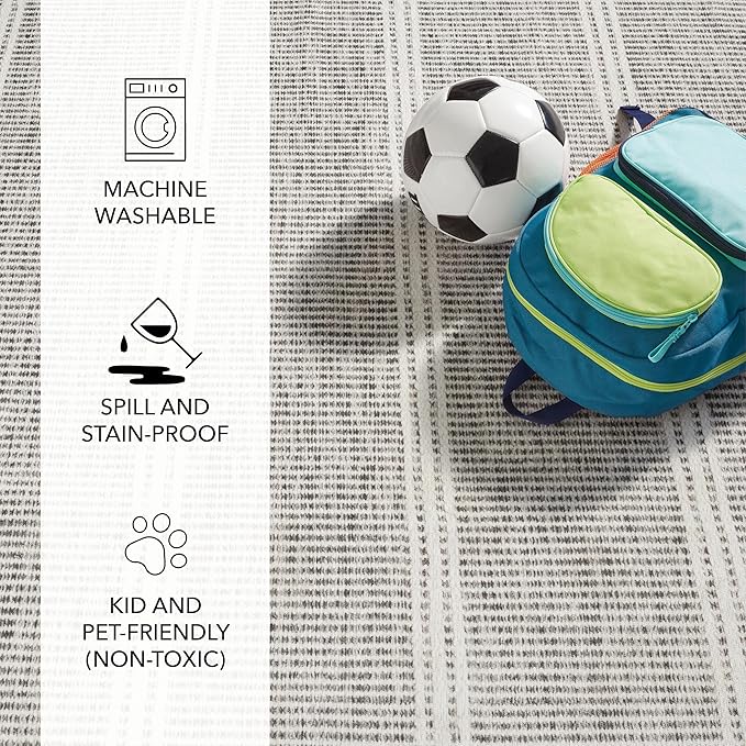Dash and Albert Malta Grey Machine Washable Area Rug - 2' x 3' Grey Stripe Washable Accent Rug - Durable, High Traffic Areas Kitchen, Mudroom, Hallways