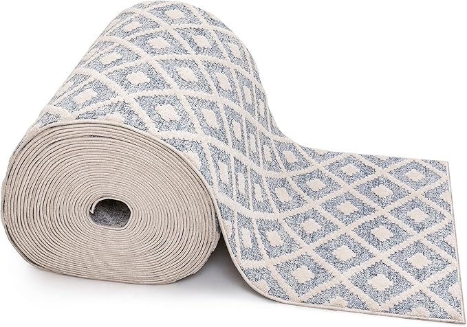 Well Woven Custom Size Hallway Stair Runner - Choose Your Length - Ainsley Blue Diamond Trellis Geometric Tribal - 31 Inches Wide x 99 Feet Long Runner (31" x 99' Runner) Rug