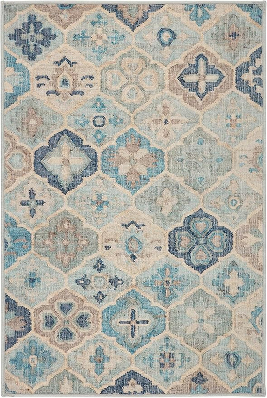 Dash & Albert Pali Multi Machine Washable Rug, 8.5 X 11.5 Feet, Blue Geometric Pattern