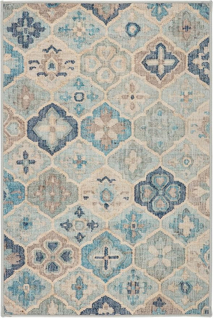 Dash & Albert Pali Multi Machine Washable Rug, 7.5 X 9.5 Feet, Blue Geometric Pattern