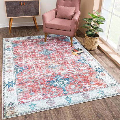 Bloom Rugs Washable Non-Slip 9' x 12' Rug - Red/Blue Traditional Area Rug for Living Room, Bedroom, Dining Room, and Kitchen - Exact Size: 9' x 12'