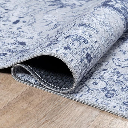 Bloom Rugs Washable Non-Slip 12 ft Runner - Gray/Blue Traditional Medallion Runner for Entryway, Hallway, Bathroom, and Kitchen - Exact Size: 2.5' x 12'