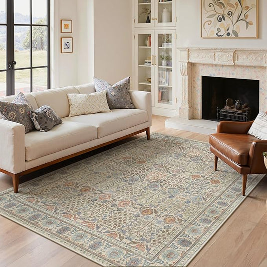 Bavni Area Rugs for Living Room, 5x7 Area Rugs Non-Slip Washable，Ultra-Thin Aesthetic Boho Rug for Bedroom Dinning Room Office, Earth Yellow