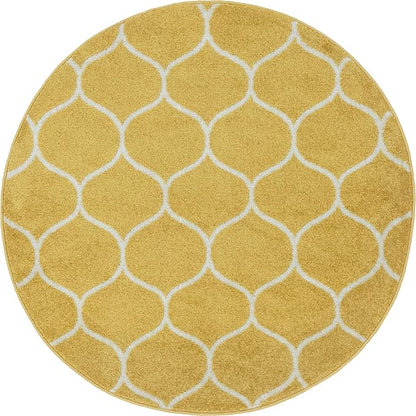 Rugs.com Lattice Frieze Collection Rug – 4' Round Yellow Medium Rug Perfect for Kitchens, Dining Rooms