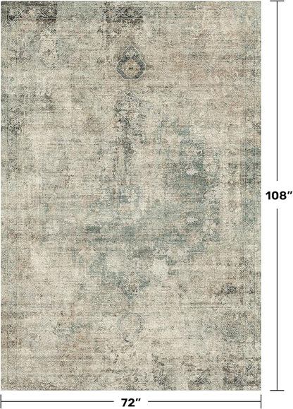 Neutral Dark Rugs for Living Room - 6x9 Washable Rug for Dining Room Table, Bedroom Under Bed, Ultra-Thin Soft Textured Moss Green Indoor Decor