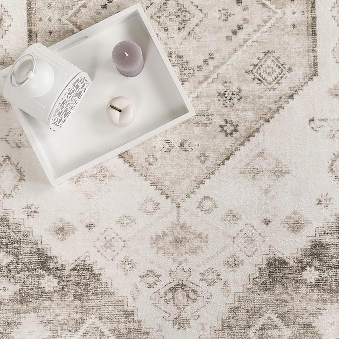 Paco Home Oriental Area Rug with Faded Vintage Look in Beige, Size: 2'8" x 4'11"