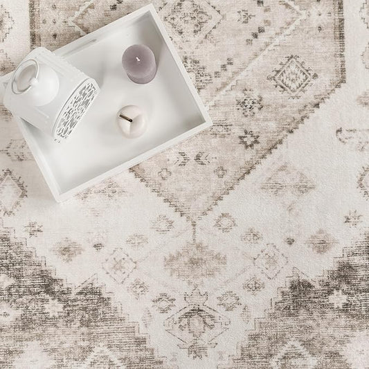 Paco Home Oriental Area Rug with Faded Vintage Look in Beige, Size: 7'10" x 11'2"