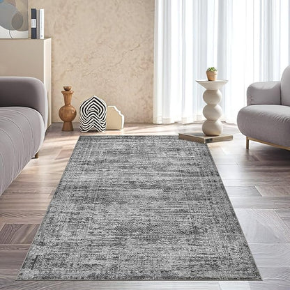 3x5 Area Rug Living Room Rugs - Washable Neutral Modern Abstract Soft Thin Rug Indoor Floor No Slip Rug Carpet for Bedroom Under Dining Table Home Office Decor - Dark Gray