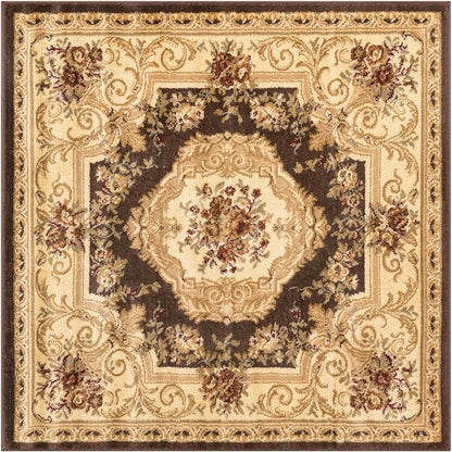 Rugs.com Chateau Collection Rug – 4 Ft Square Brown Medium Rug Perfect for Living Rooms, Kitchens, Entryways