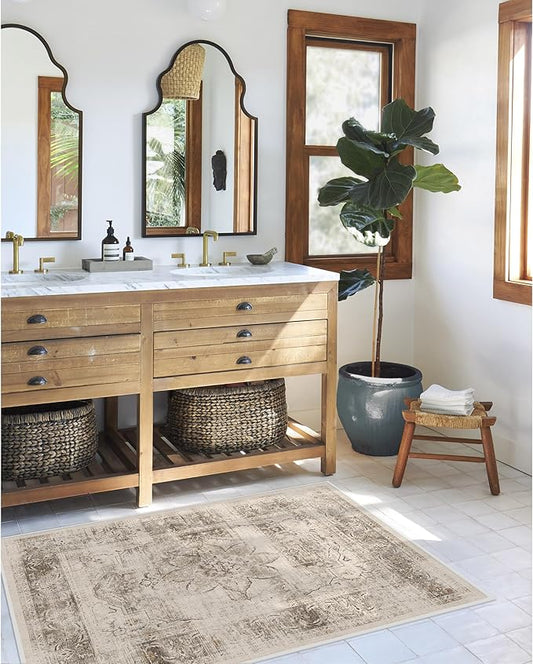RUGGABLE Washable Vintage Area Rug – Sarrah Hazel 3x5, Stain-Resistant, Non-Slip – Small Machine Washable Rugs for Living Room, Bedroom, Hallway, Entryway & Office–with Standard Pad