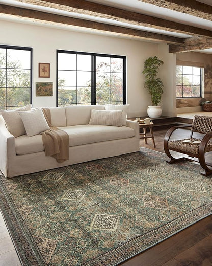 Loloi Magnolia Home by Joanna Gaines Sinclair Collection SIN-03 Turquoise/Multi 2'-3" x 7'-6", .25" Pile Height, Machine Washable, Runner Rug