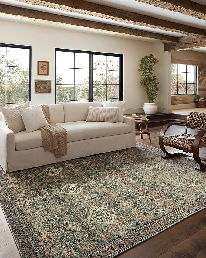 Loloi Magnolia Home by Joanna Gaines Sinclair Collection SIN-03 Turquoise/Multi 2'-3" x 3'-9", .25" Pile Height, Machine Washable, Accent Rug