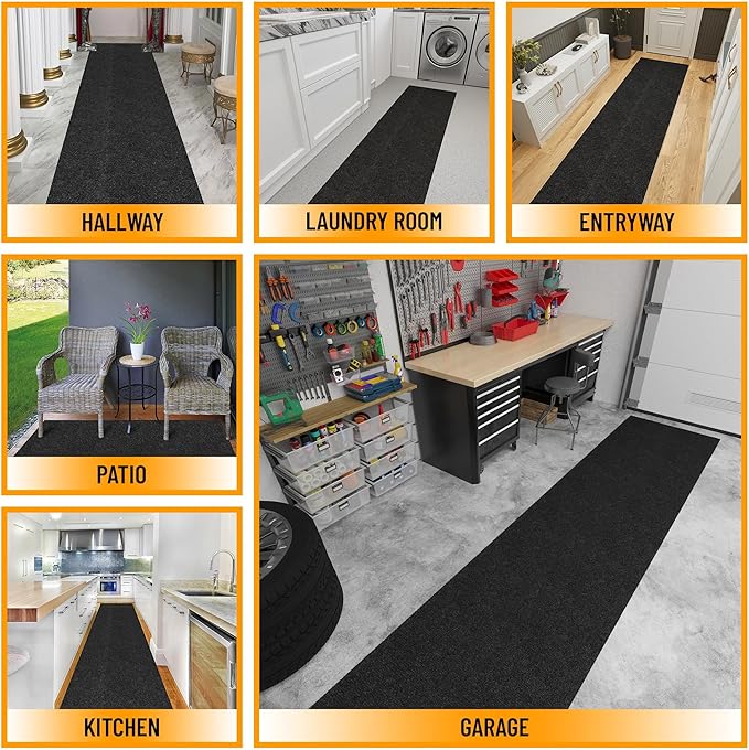 Ottomanson Commercial Scrape Rib Entry Mat – Heavy Duty Ribbed Floor Mat for High Traffic – Non Slip Rubber Back, Waterproof – Indoor Outdoor Use for Offices, Schools, Lobbies, 2'7" x 26', Black