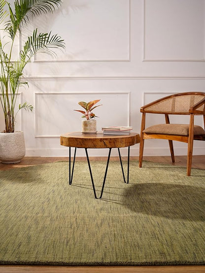 Hand Knotted Loom Wool ECO-Friendly Area Rugs - 8'x8', Octagon, Green Color, Solid Plain Design, High Pile Thick Handmade Anti Skid Area Rugs for Living Room, Bed Room (L00111)