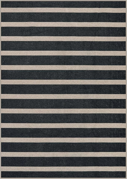 Lahome Striped Easy Jute Indoor Outdoor Rug, Washable Rugs 5x7 for Patio Living Room, Farmhouse Neutral Non Slip Non Shedding Black Carpet for Deck Entryway Dining Room Office Classroom