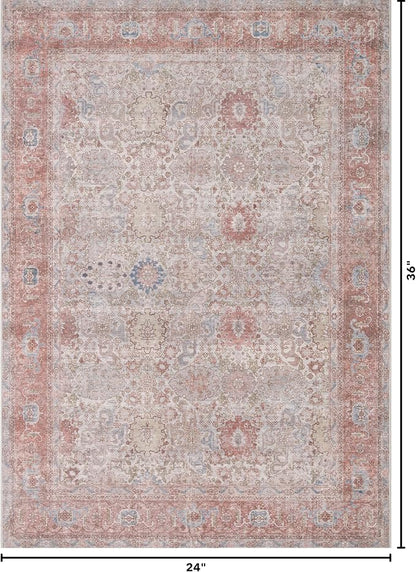 Kuden 2x3 Small Rug, Machine Washable, Non-Slip Backing, Vintage Style, Soft, Low Pile, Area Rugs for Entryway Kitchen Indoor Entrance