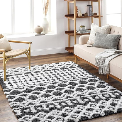 Livabliss Hapsburg Moroccan Shag Area Rug,6'7" x 9'6",Black/White