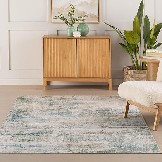 Dash & Albert Blaire Mineral Machine Washable Rug, 7.5 X 9.5 Feet, Multicolored/Blue Graphic Pattern