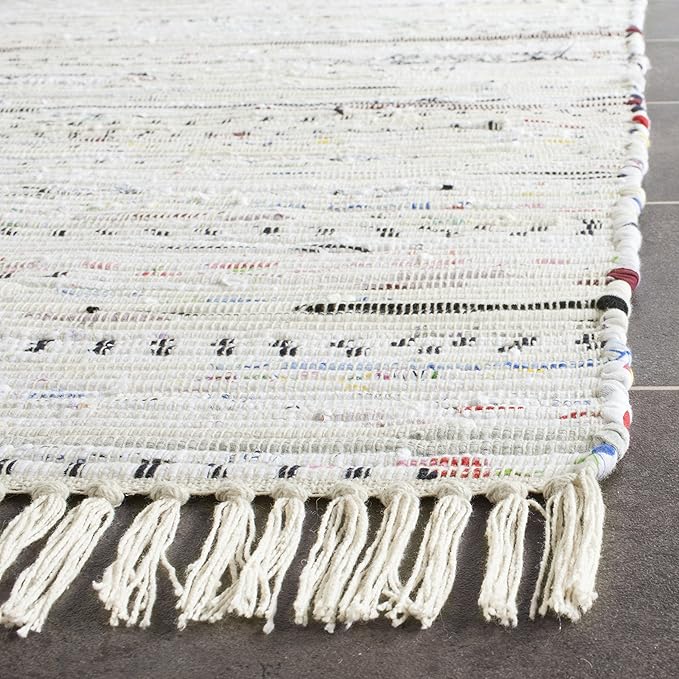 SAFAVIEH Rag Rug Collection Runner Rug - 2'3" x 7', Ivory & Multi, Handmade Boho Stripe Cotton, Ideal for High Traffic Areas in Living Room, Bedroom (RAR121G)