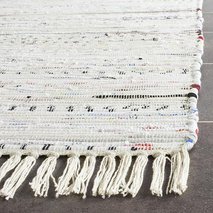 SAFAVIEH Rag Rug Collection Runner Rug - 2'3" x 14', Ivory & Multi, Handmade Boho Stripe Cotton, Ideal for High Traffic Areas in Living Room, Bedroom (RAR121G)