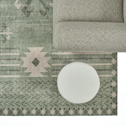 Revival Rugs Flam 6'x9' Zero-Shedding Area Rug for Living Room Bedroom - Oeko-TEX Certified, Low Pile, Spot Clean, Green